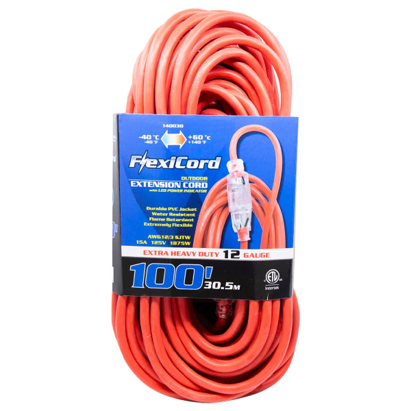 Extension Cord Outdoor SJTW 12/3 Lighted Single Tap 100ft (140030)