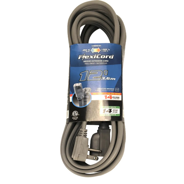 Extension Cord Indoor SPT-3 14/3 Single-Tap 12ft Grey (140031)