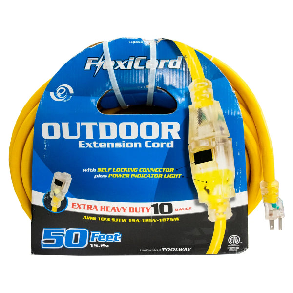 Extension Cord Outdoor SJTW 10/3 Lighted Single Tap Yellow 50ft (140036)