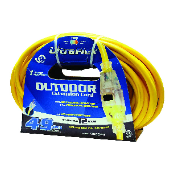 Extension Cord Outdoor SJTW 10/3 Lighted Single Tap Yellow 100ft (140037)