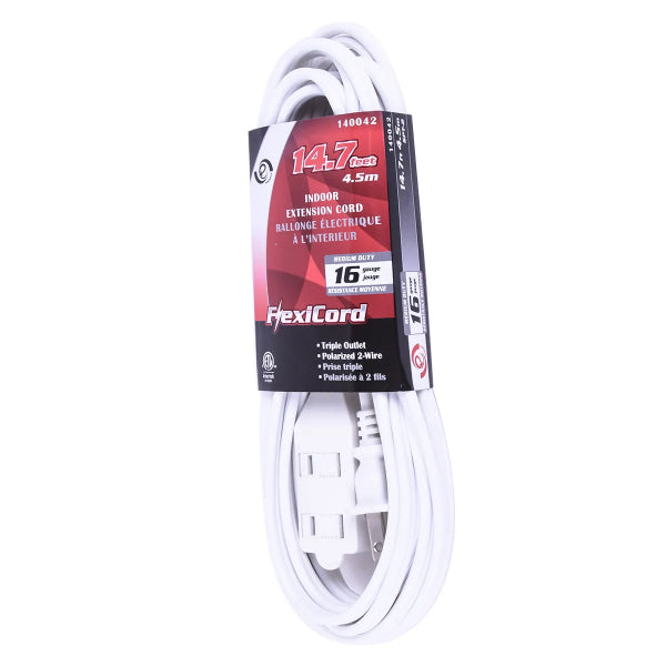 Extension Cord Indoor SPT-2 16/2 3-Tap 15ft White (140042)