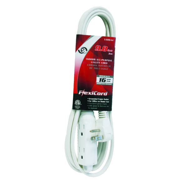 Extension Cord Indoor All Purpose SPT-3 16/3 3-Tap 10ft White (140044)