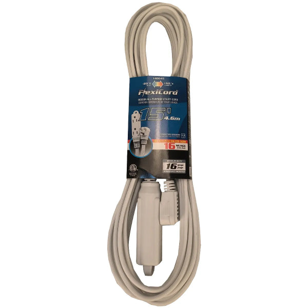 Extension Cord Indoor All Purpose SPT-3 16/3 3-Tap 15ft White (140045)