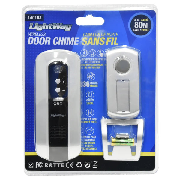 Door Chime w/Wireless Remote Touch Button w/LED & Waterproof Transmitter Silver (140103)