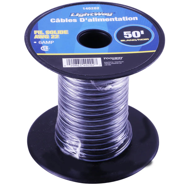 DC Power Cable Black/White 50ft x 22AWG 6AMP (140202)