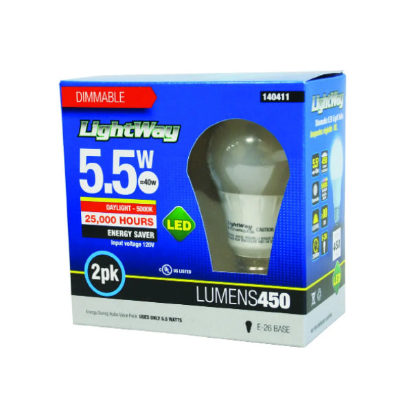 2PK Bulb A19 LED Dimmable E26 Base 5.5W Daylight (140411)
