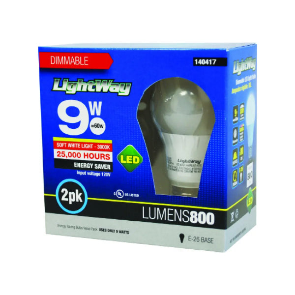 2PK Bulb A19 LED Dimmable E26 Base 9W Soft White (140417)