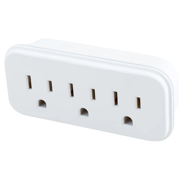 Grounded Wall Adapter 3-Outlet Single to Triple White (140602)