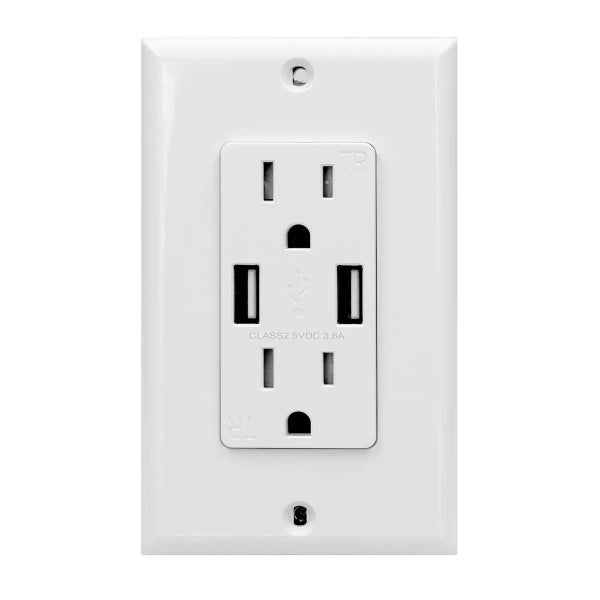 Decora Duplex Receptacle Wall Plate With 2 USB Chargers White (140611)