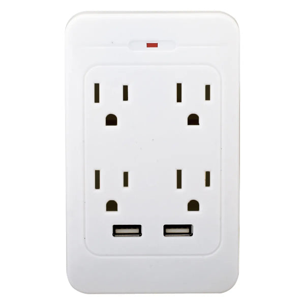 Surge Protector Grounded Wall Adapter 2-USB/4-Outlet White (140618)