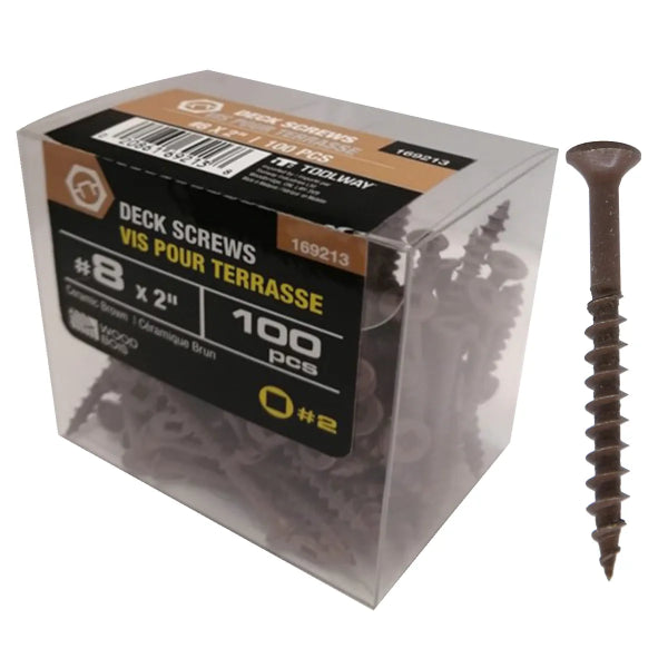 100PK Deck Screws Brown Ceramic #8 x 2in (169213)