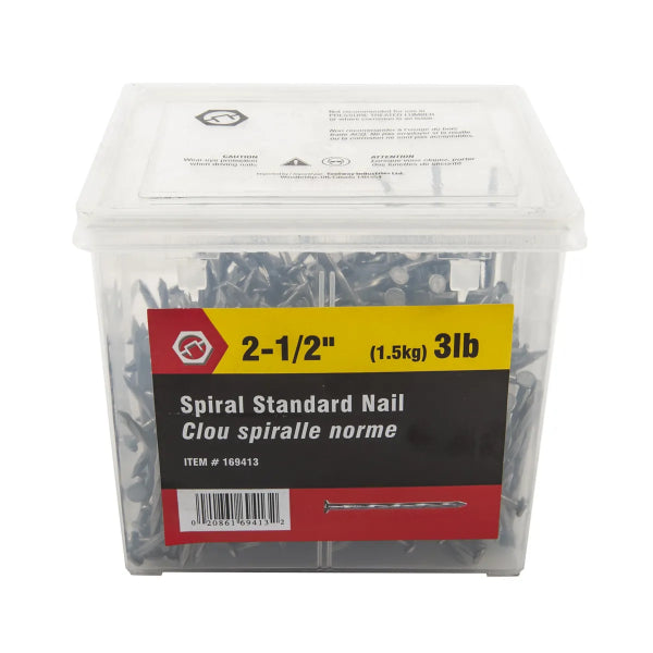 3lb (1.5kg) Spiral Standard Nails Bright 2-1/2in (169413)