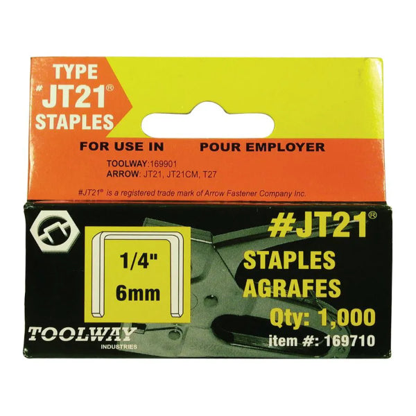 Staples JT21 1/4in x 7/16in Crown 20ga 5000/Box (169710)