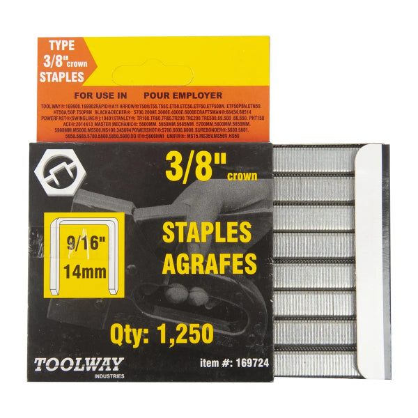 5000PK Staples T50 9/16in x 3/8in Crown 20ga (4 x 1250) (169724)