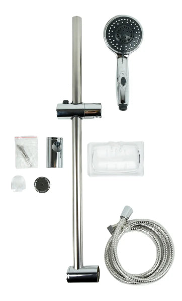 Hand Shower ABS Chrome 5 Spray Patterns 1.5m Flex Hose w/Wall Mount Sliding Bar (180402)