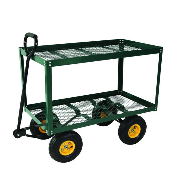 Double Deck Steel Flat Mesh Nursery Cart 34x18in 150kg (300lb) Pneumatic Tires (191121)