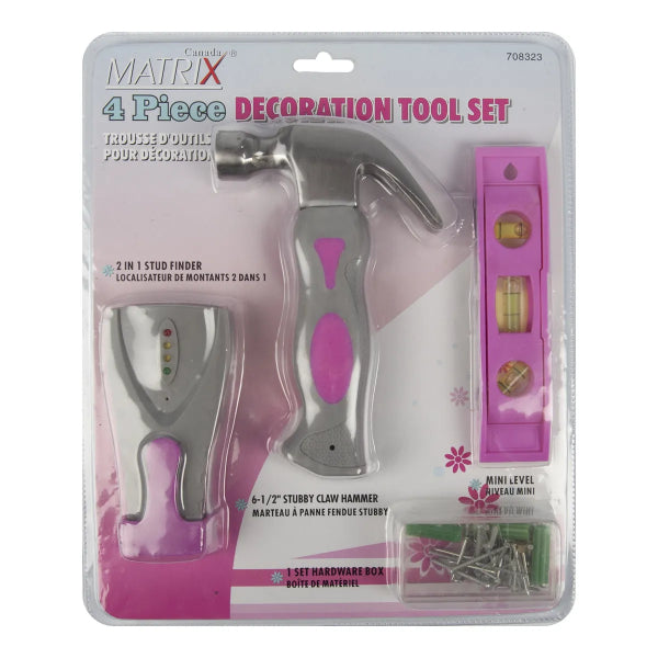 4PC Home Decor Hand Tool Pink Set (708323)