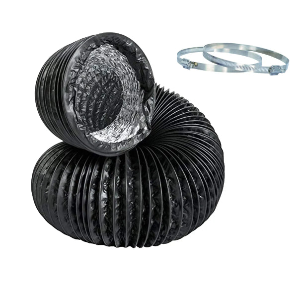 Flexible Aluminum Duct Hose With Lightproof PVC Jacket and Clamps 6n x 25ft (182523)