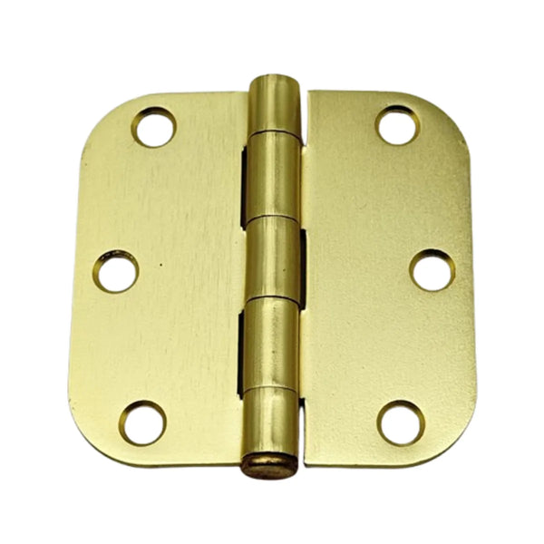 2PC Door Hinge 3in x 3in Round Corner 5/8in Brushed Gold Steel (100890)