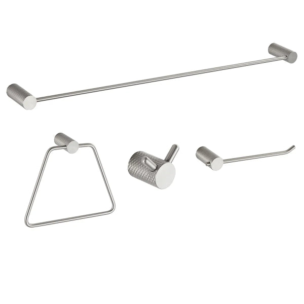 4PC Knurled Bathroom Hardware Set Brushed Stainless Steel (180416)