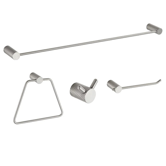 4PC Knurled Bathroom Hardware Set Brushed Stainless Steel (180416)