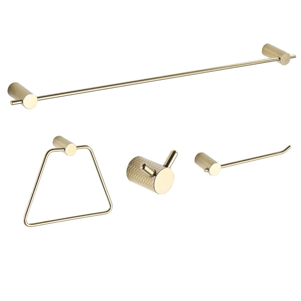 4PC Knurled Bathroom Hardware Wallmount Set Brushed Gold (180419)
