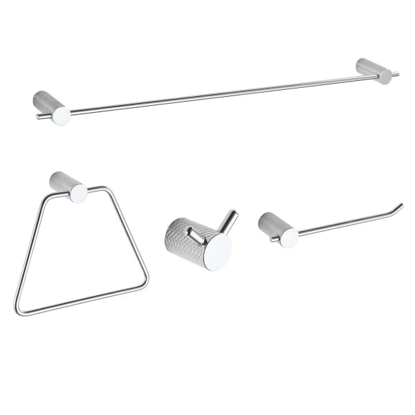 4PC Knurled Bathroom Hardware Wallmount Set Satin Chrome (180417)