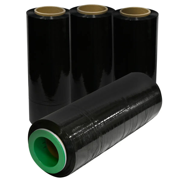 4PK Hand Stretch Wrap Black 14 in x 1500ft 70GA. Bonus 1-Pair Handle (169996)