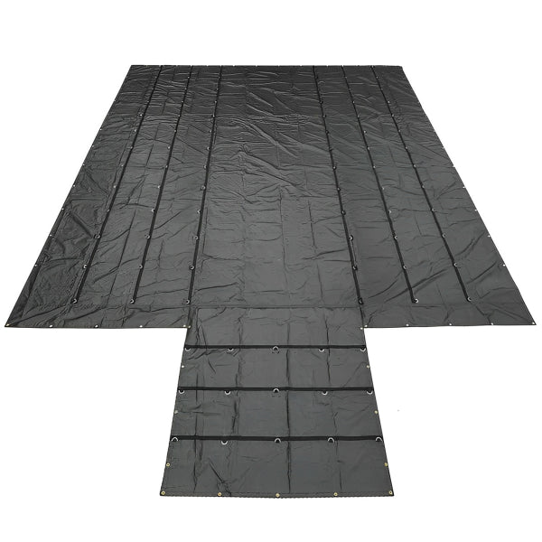 Heavy Duty Flatbed Lumber Tarp 16ft x 27ft - 4ft Drop With Rain Flaps 14oz Vinyl 60lb Black (182623)