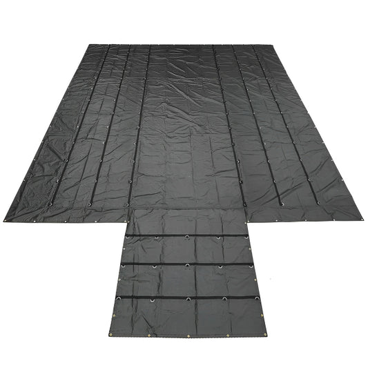 Heavy Duty Flatbed Lumber Tarp 16ft x 27ft - 4ft Drop With Rain Flaps 14oz Vinyl 60lb Black (182623)