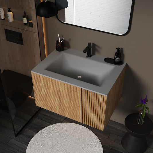 Linea Floating Vanity – Seamless Curved Stone Top, 36"
