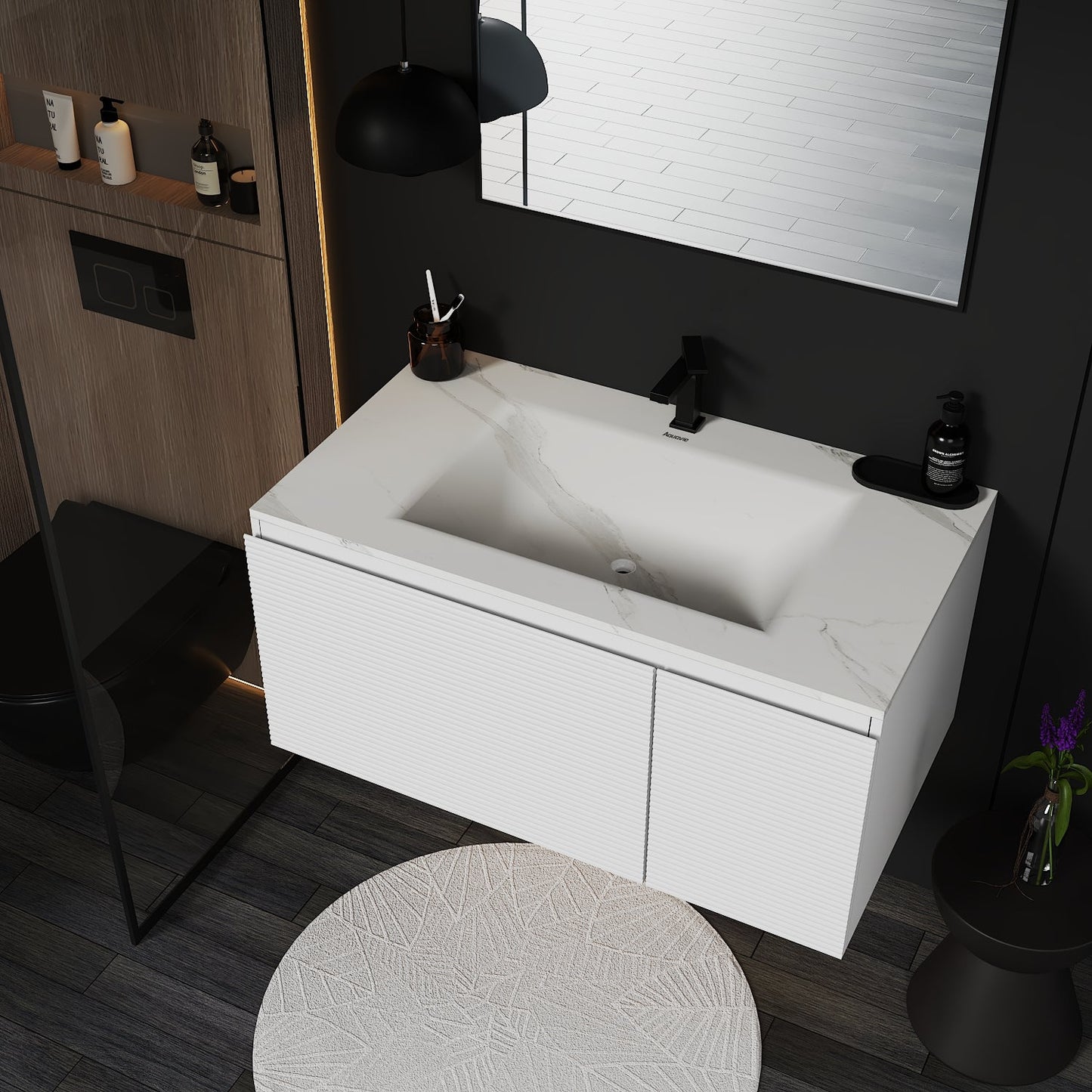 Linea White Floating Vanity – Seamless Stone Basin 40"