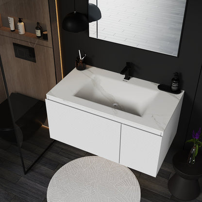 Linea White Floating Vanity – Seamless Stone Basin 40"