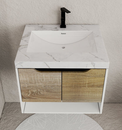 32", 40" Modern Floating Vanity with Seamless Stone Top
