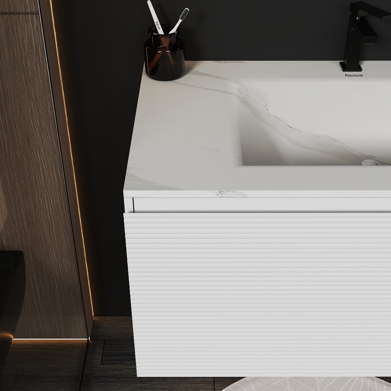 Linea White Floating Vanity – Seamless Stone Basin 40"