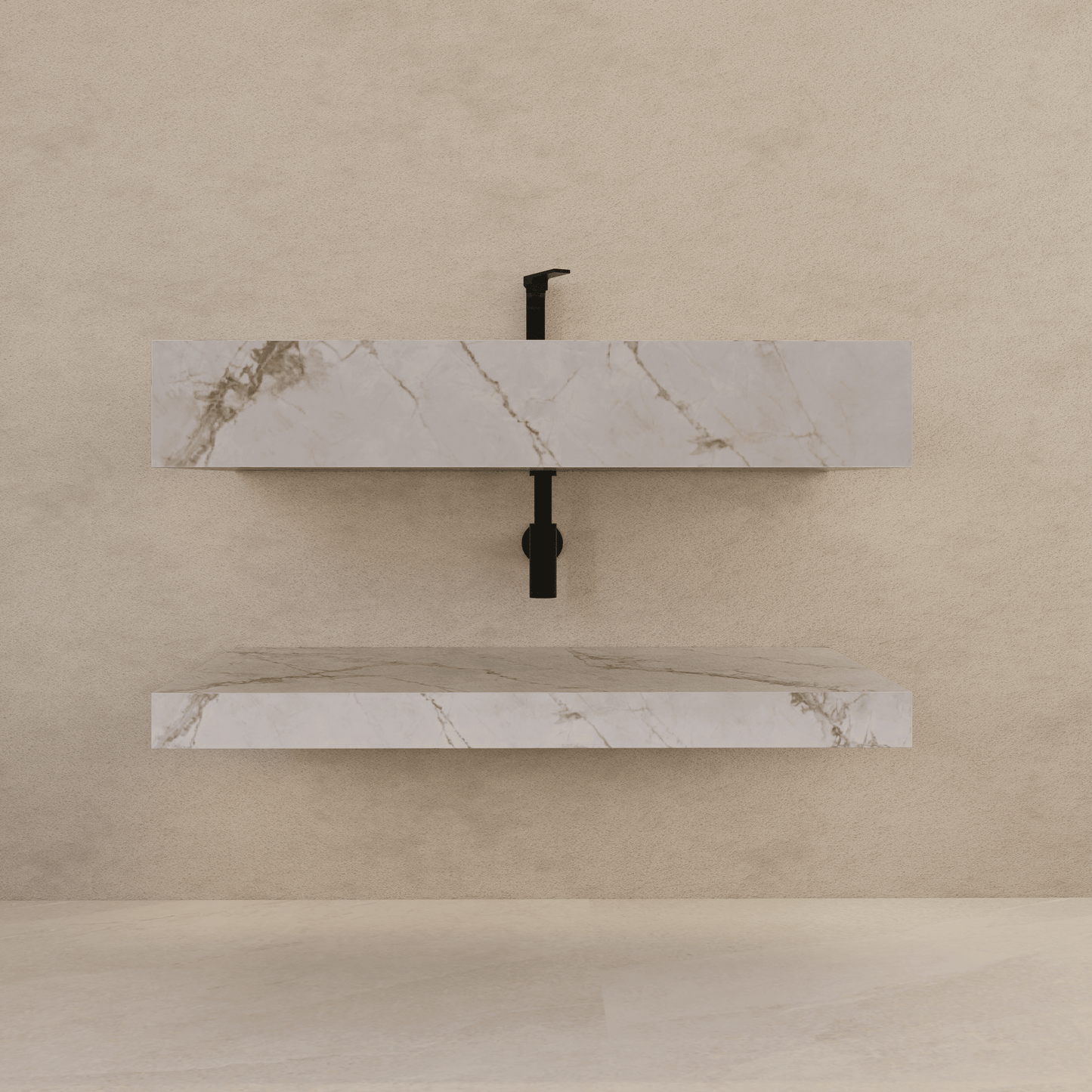 30", 40", 48"，60" Hotel Style Ice Grey Floating Vanity – Marble-Look Stone