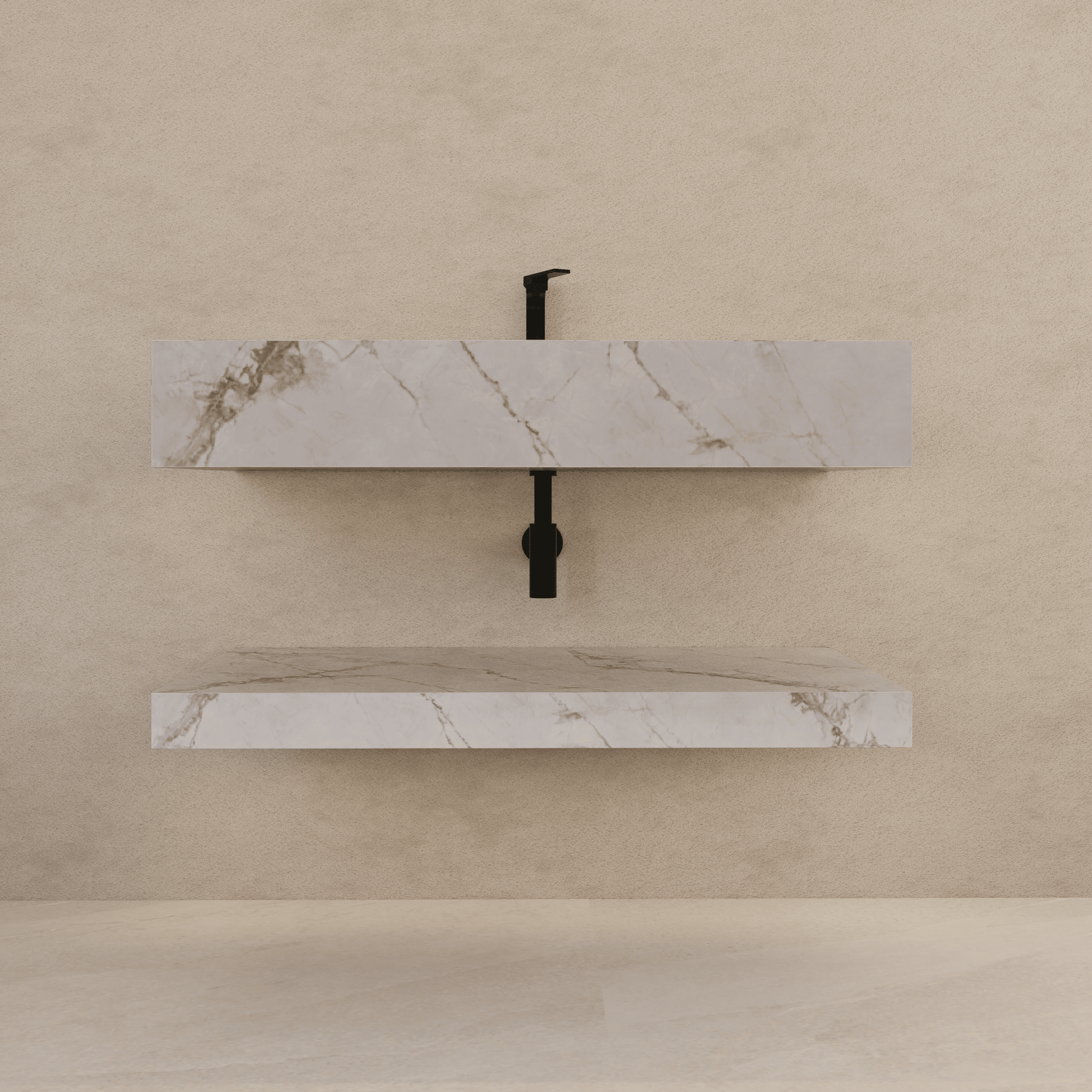 30", 40", 48"，60" Hotel Style Ice Grey Floating Vanity – Marble-Look Stone