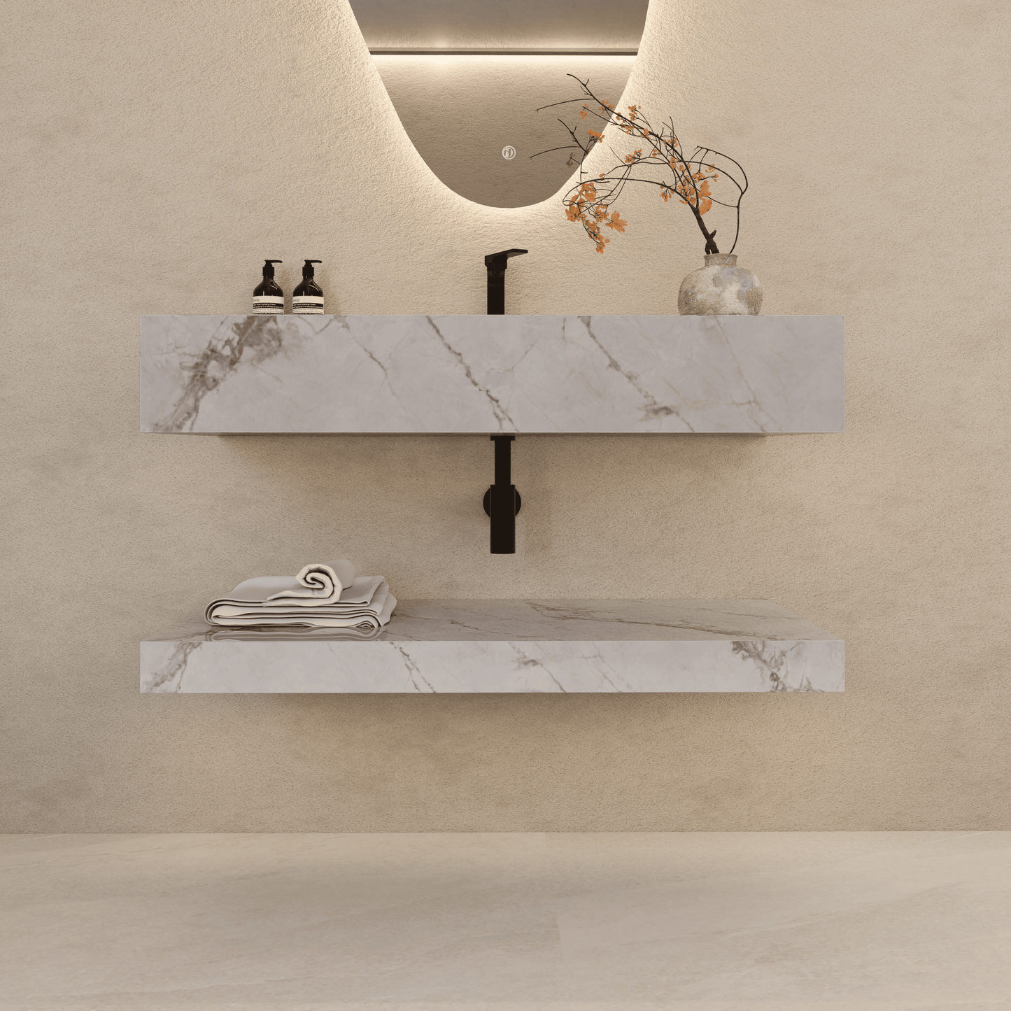 30", 40", 48"，60" Hotel Style Ice Grey Floating Vanity – Marble-Look Stone