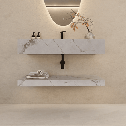 30", 40", 48"，60" Hotel Style Ice Grey Floating Vanity – Marble-Look Stone