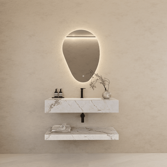 30", 40", 48"，60" Hotel Style Ice Grey Floating Vanity – Marble-Look Stone