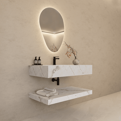 30", 40", 48"，60" Hotel Style Ice Grey Floating Vanity – Marble-Look Stone