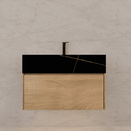 40" Seamless Stone Top with Light Oak Floating Bathroom Vanity