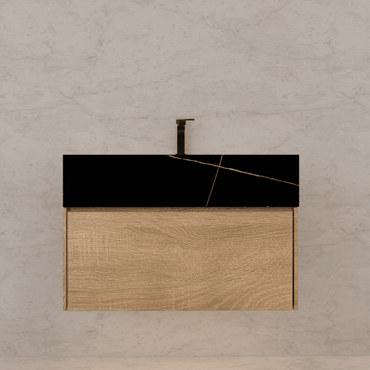 40" Seamless Stone Top with Light Oak Floating Bathroom Vanity