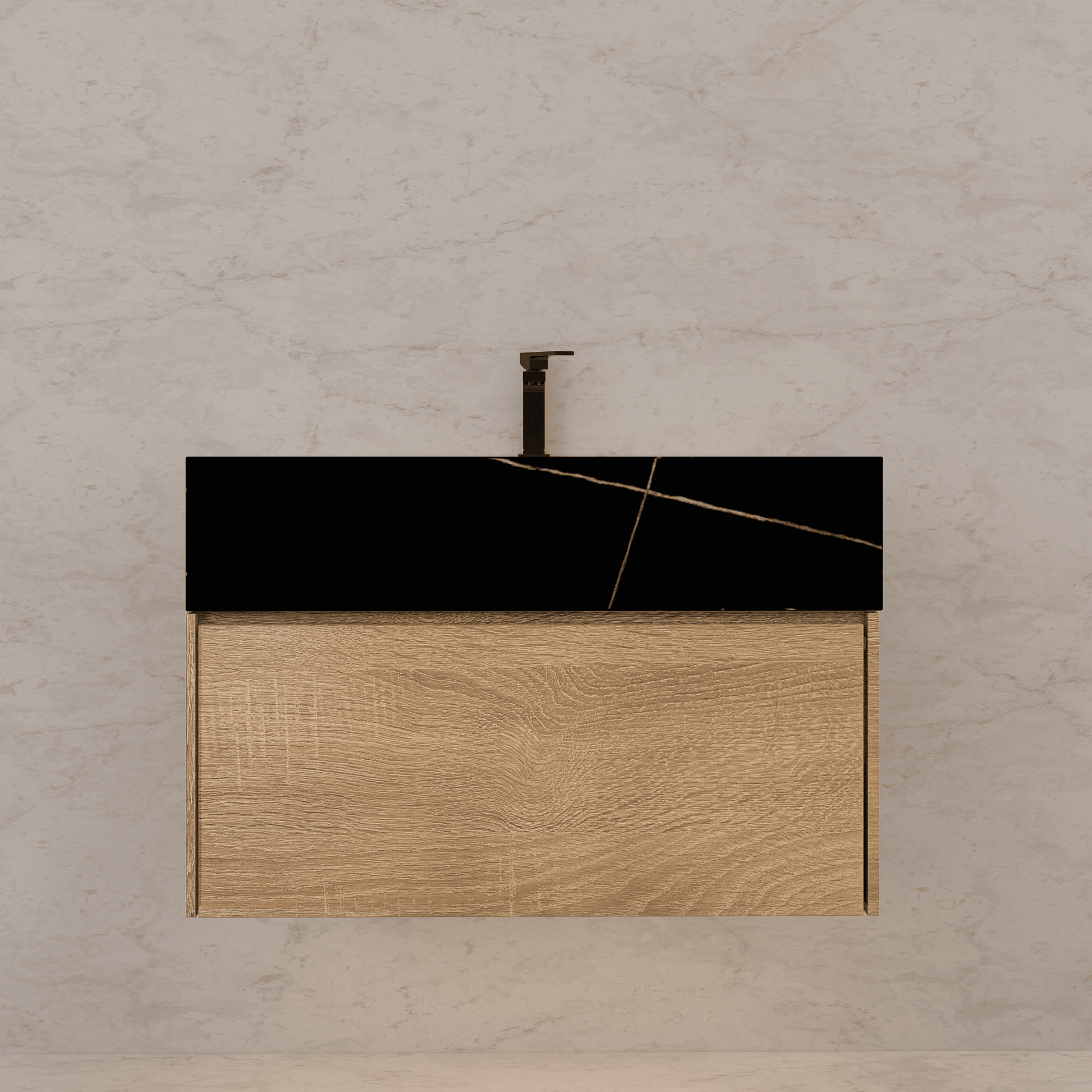 32", 36", 40" Seamless Stone Top with Light Oak Floating Bathroom Vanity