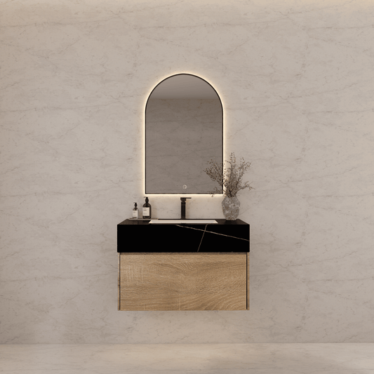 32", 36", 40" Seamless Stone Top with Light Oak Floating Bathroom Vanity