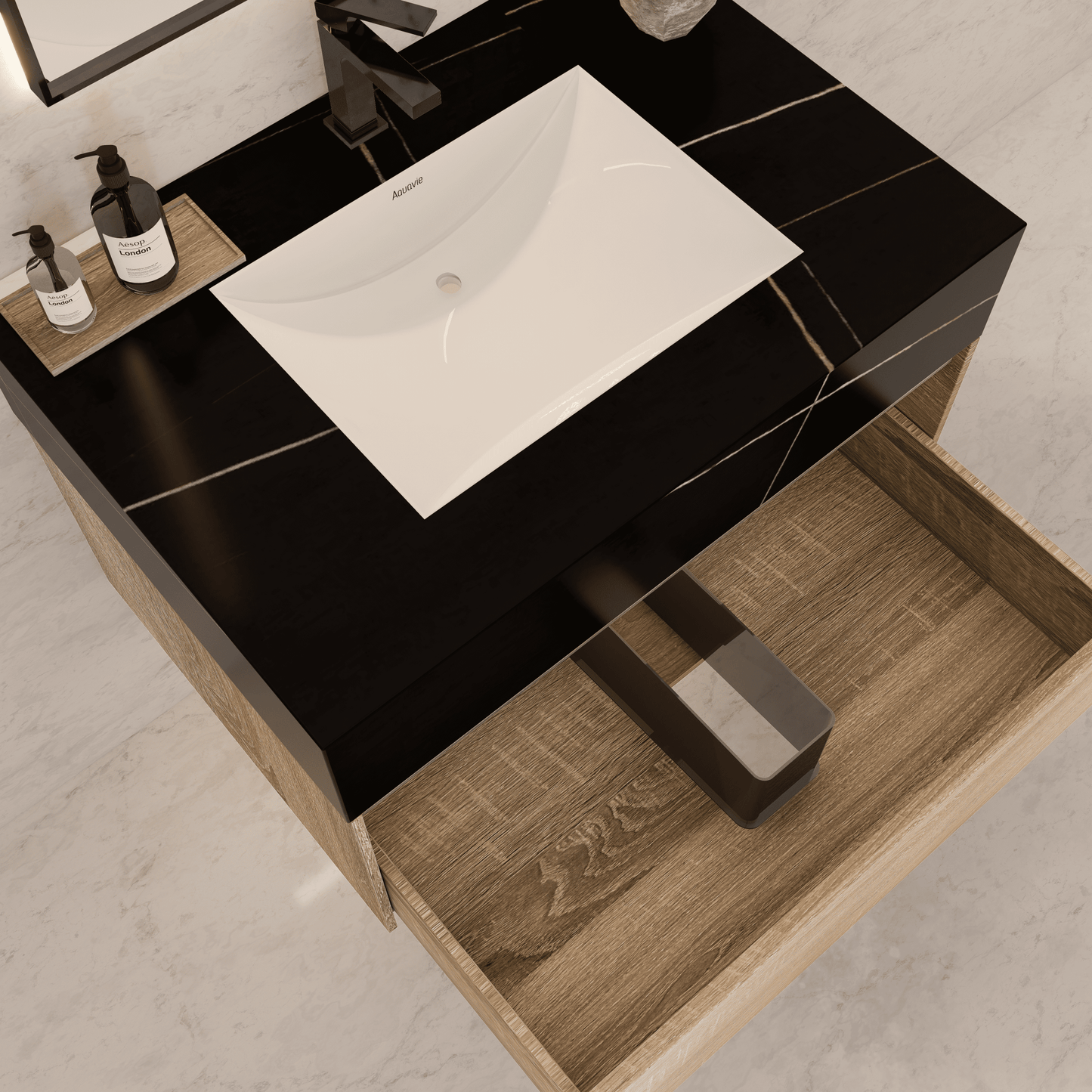 40" Seamless Stone Top with Light Oak Floating Bathroom Vanity