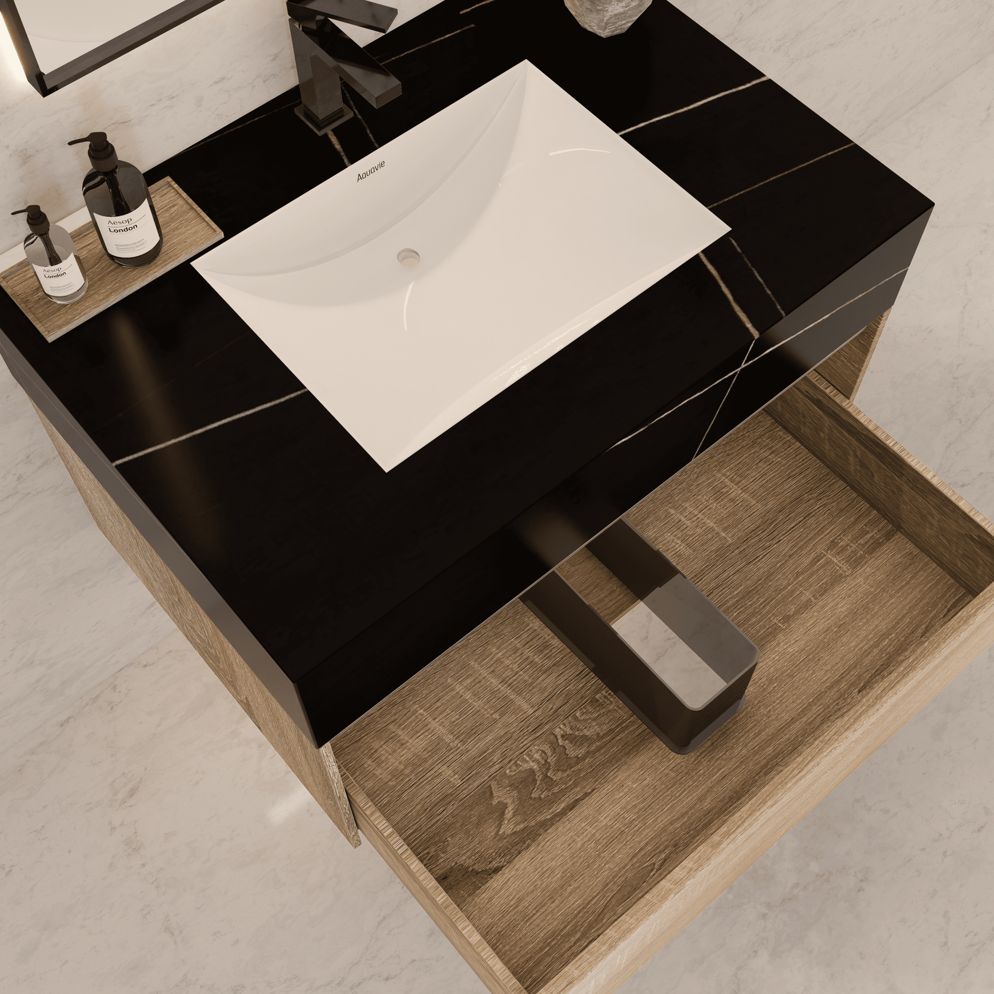 40" Seamless Stone Top with Light Oak Floating Bathroom Vanity