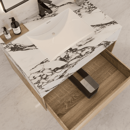 32", 36", 40" Seamless Stone Top with Light Oak Floating Bathroom Vanity