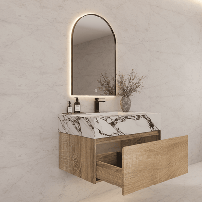 32", 36", 40" Seamless Stone Top with Light Oak Floating Bathroom Vanity