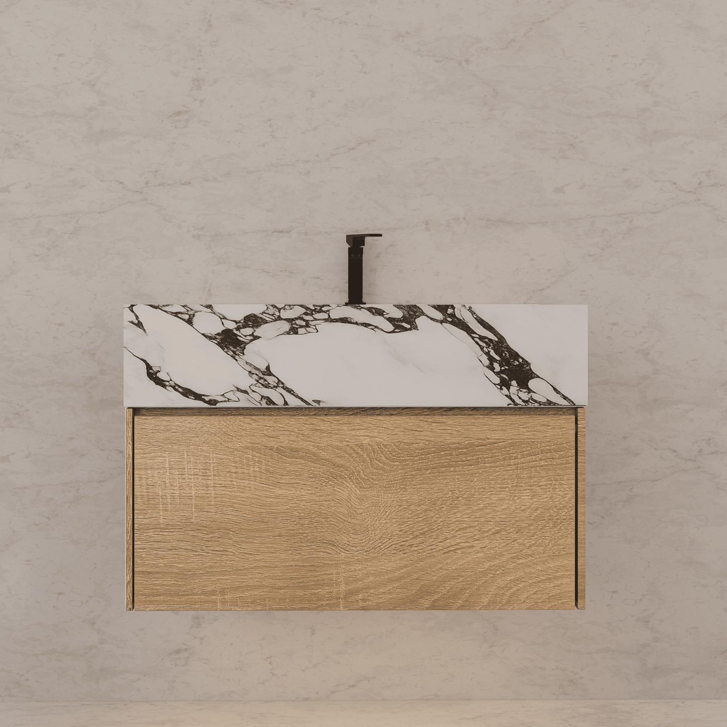 32", 36", 40" Seamless Stone Top with Light Oak Floating Bathroom Vanity